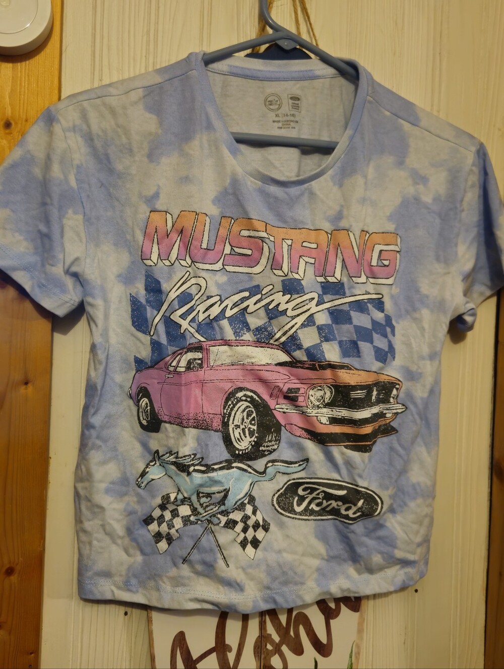 wonder nation Tie-Dye Mustang Racing Tee - Light Blue & Pink